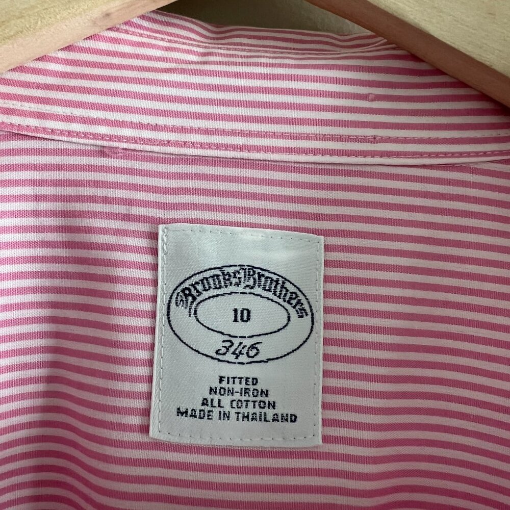 Brooks Brothers | Pink & White Striped Button-Down Shirt with Cuffs – Size 10 - Picture 6 of 7